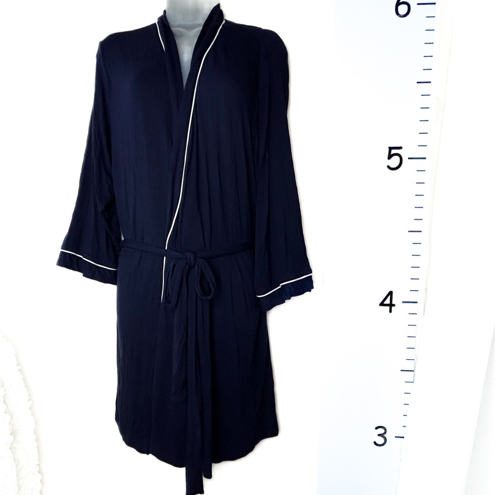 Nautica Dark Blue Knit Robe with White Piping Large